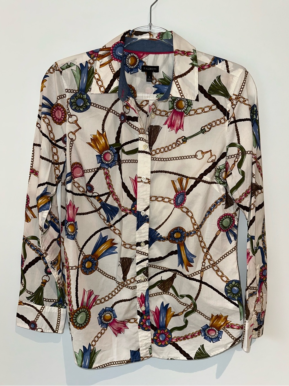 Talbots CLASSIC COTTON SHIRT - LINKS & RIBBONS S